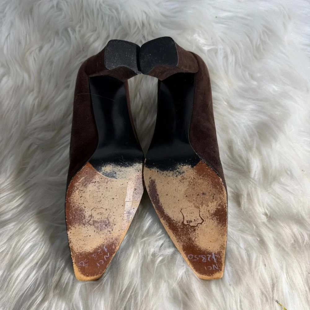 Stuart Weitzman Brown Suede Square Toe Block Heel Pumps S 237493 Size 7.5 B